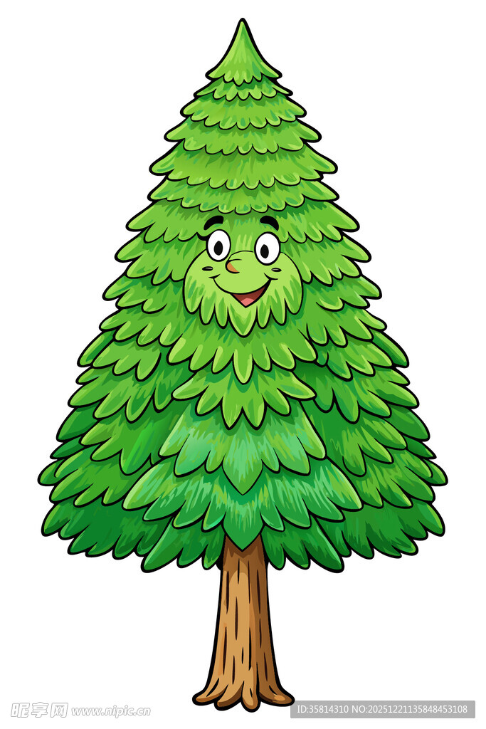 可爱拟人化的绿色松树