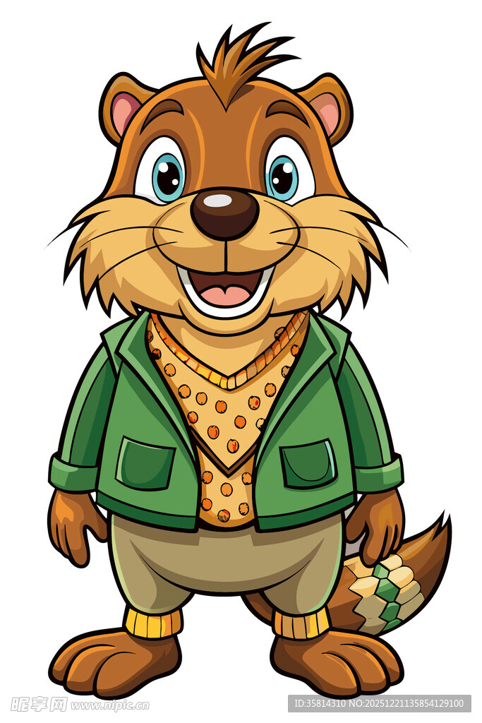 穿着绿衣的可爱海狸形象