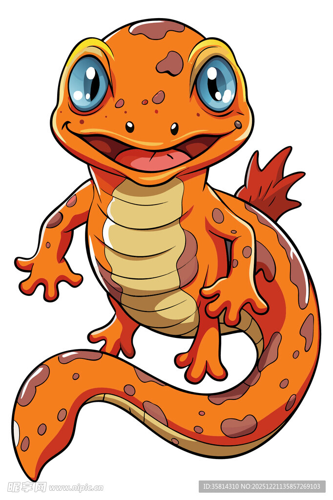 可爱卡通橙色壁虎形象