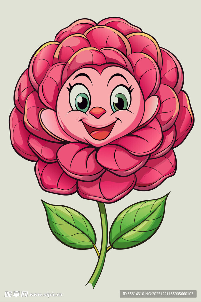 可爱笑脸山茶花插画