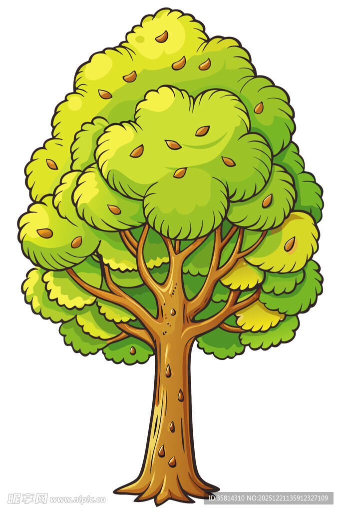 卡通风格的茂盛绿色大树