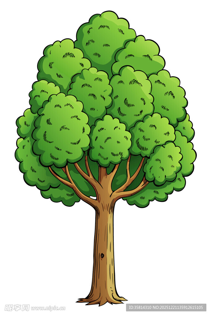 卡通风格茂盛大树插画