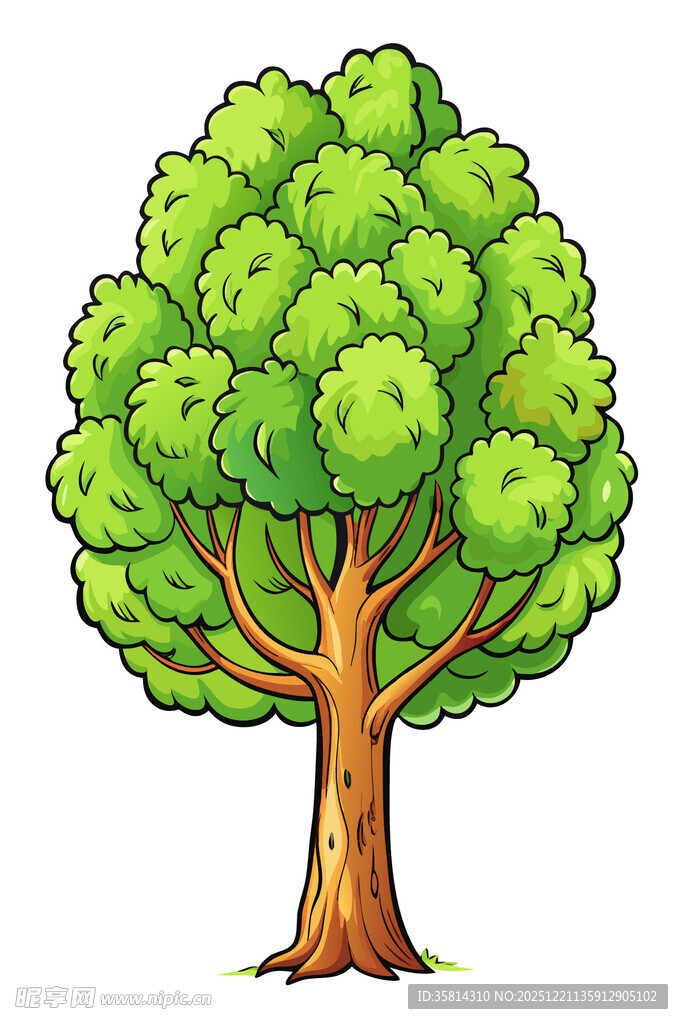 卡通风格的茂盛大树