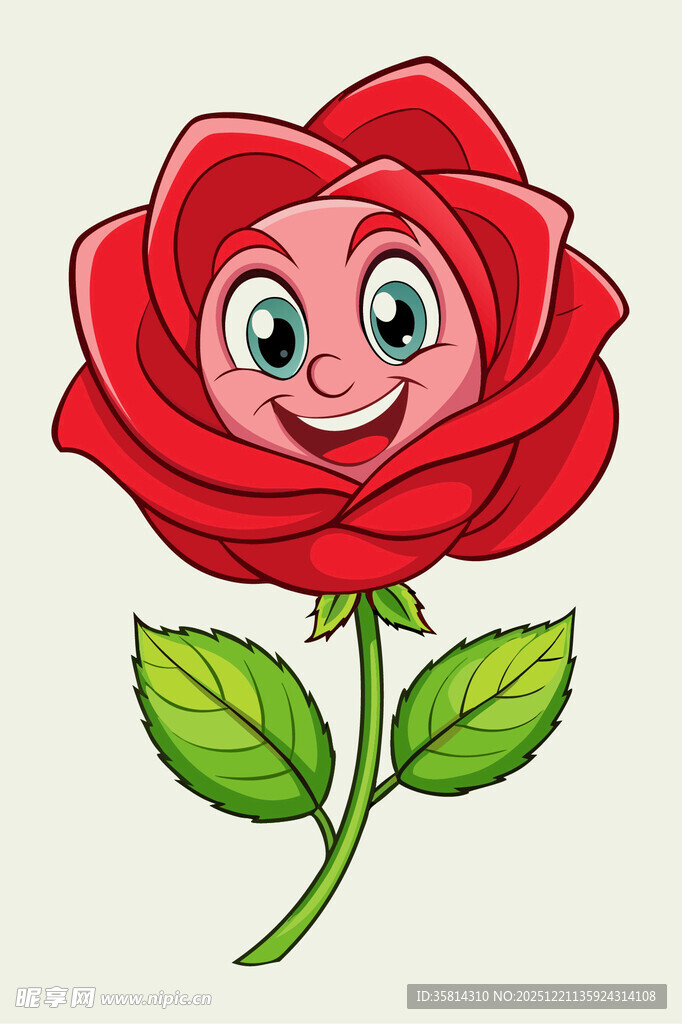 可爱笑脸红玫瑰插画