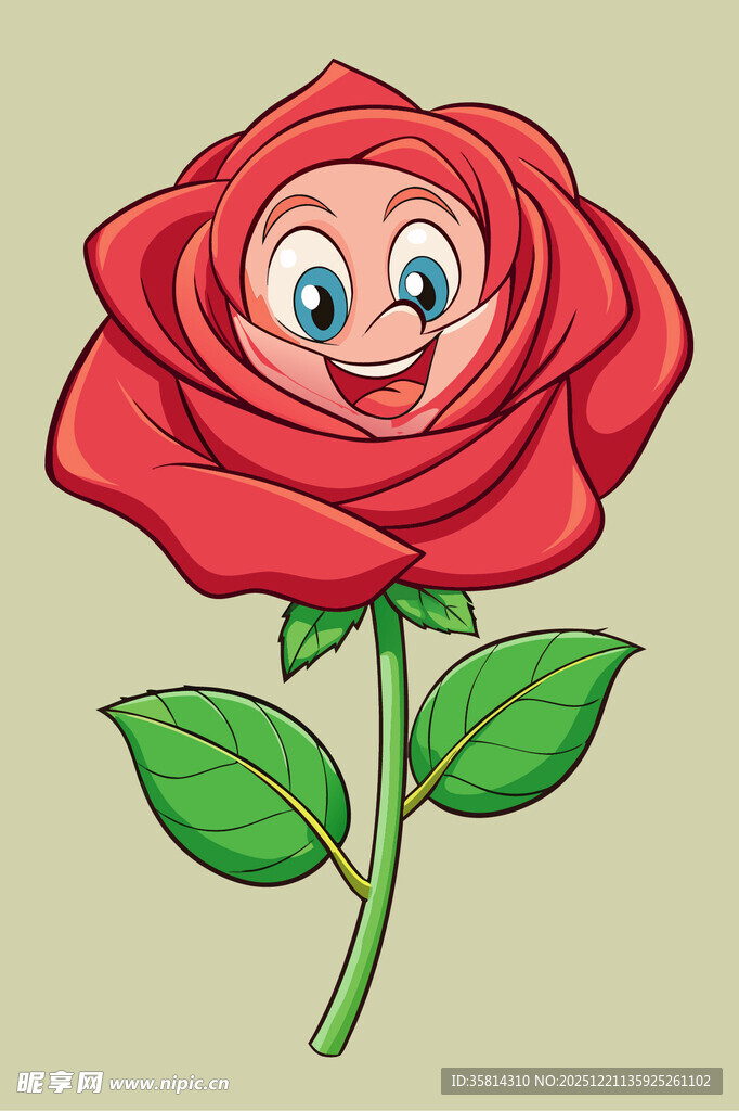 微笑的卡通红玫瑰