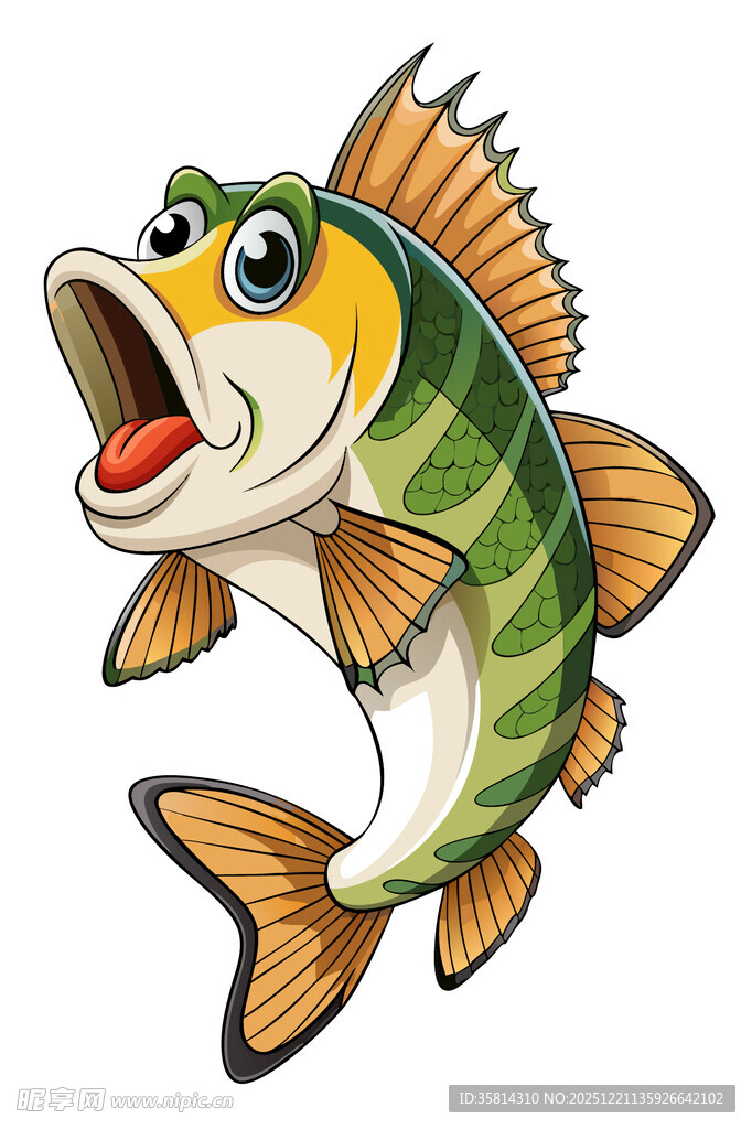 卡通绿身鱼张开大嘴