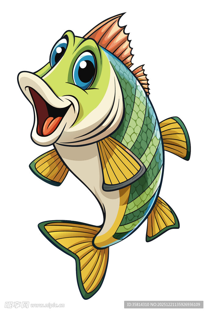 欢快跳跃的彩色卡通鱼
