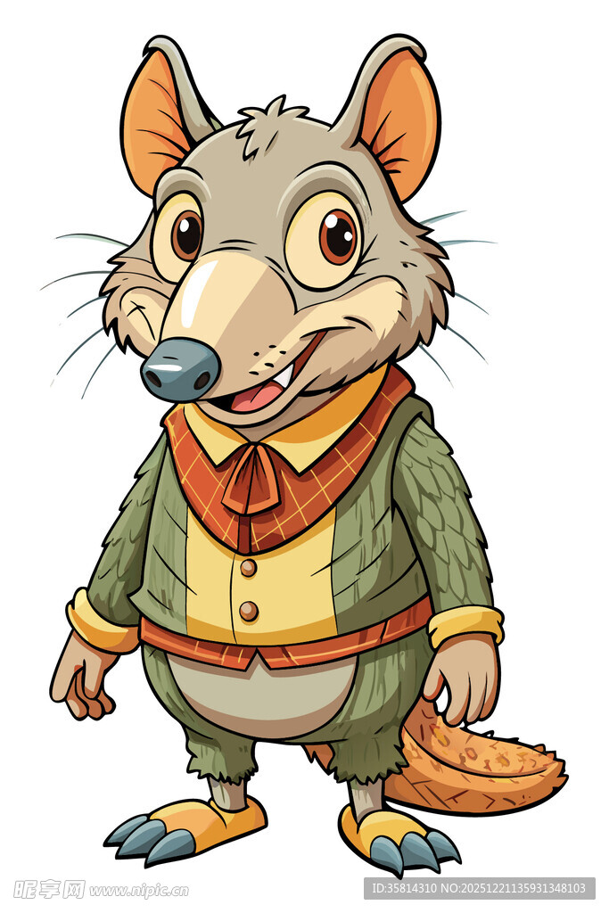 穿着服饰的卡通负鼠形象