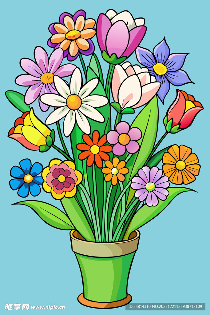 花瓶中的多彩花卉