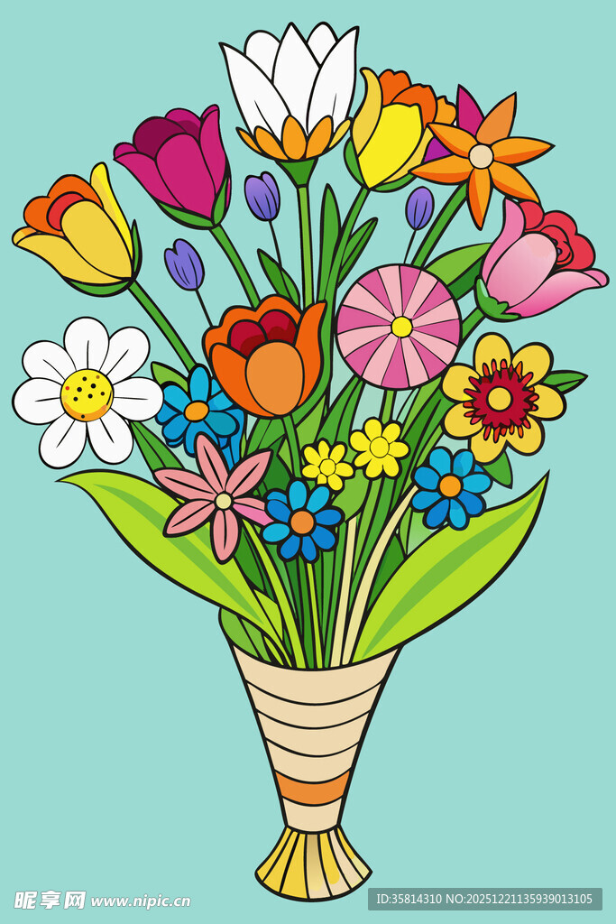 多彩手绘花束插画