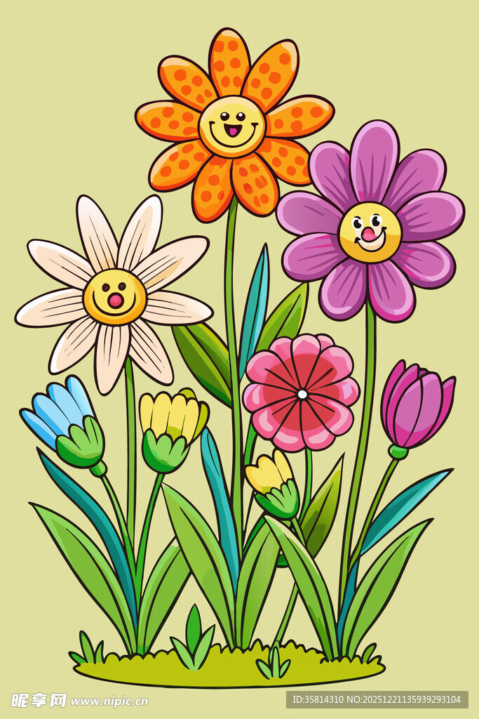 多彩手绘花卉插画