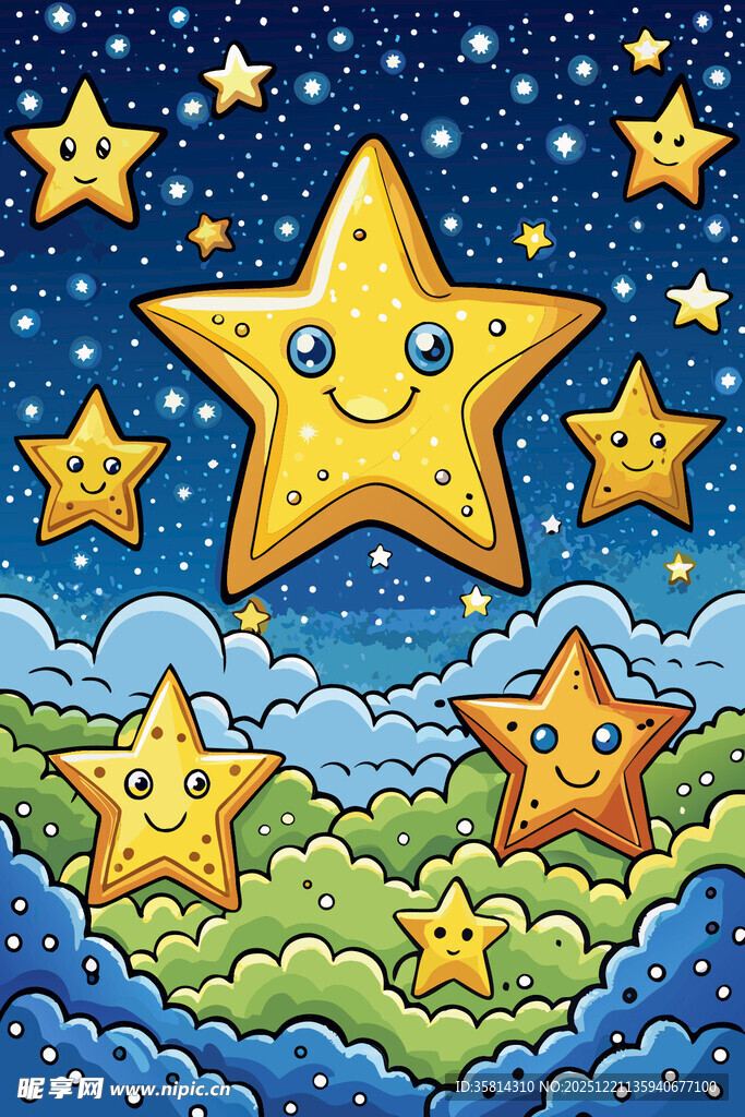 梦幻星空下的可爱星星世界