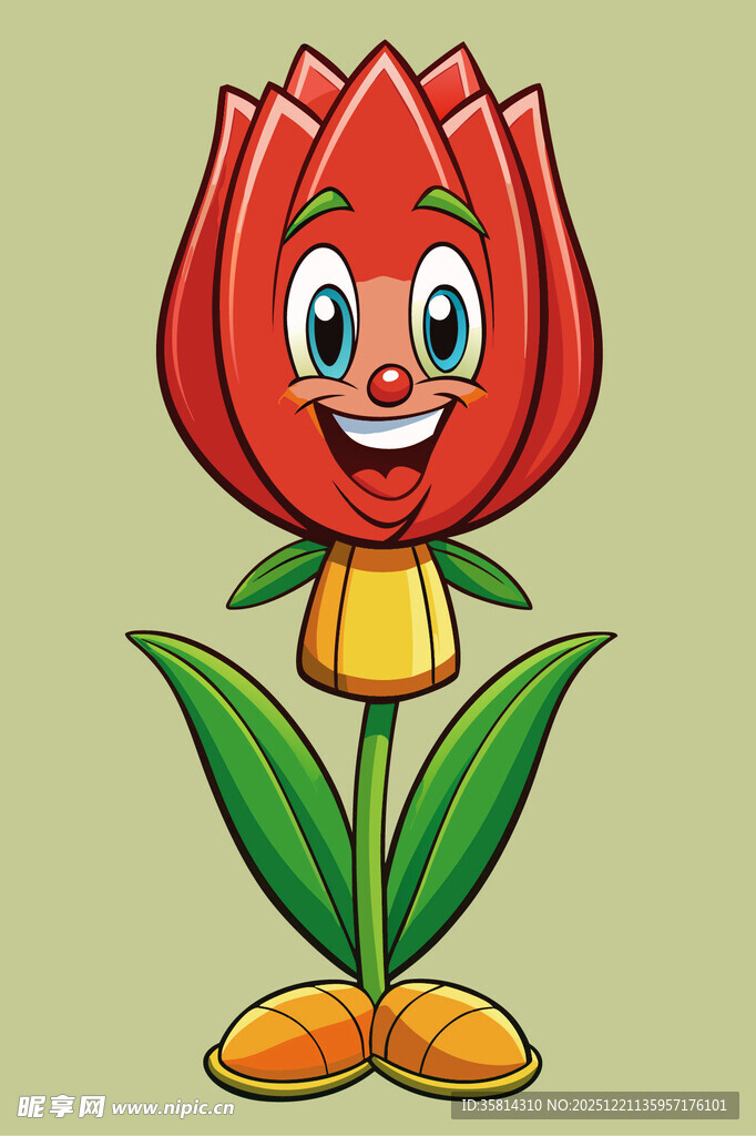 可爱笑脸红色郁金香插画