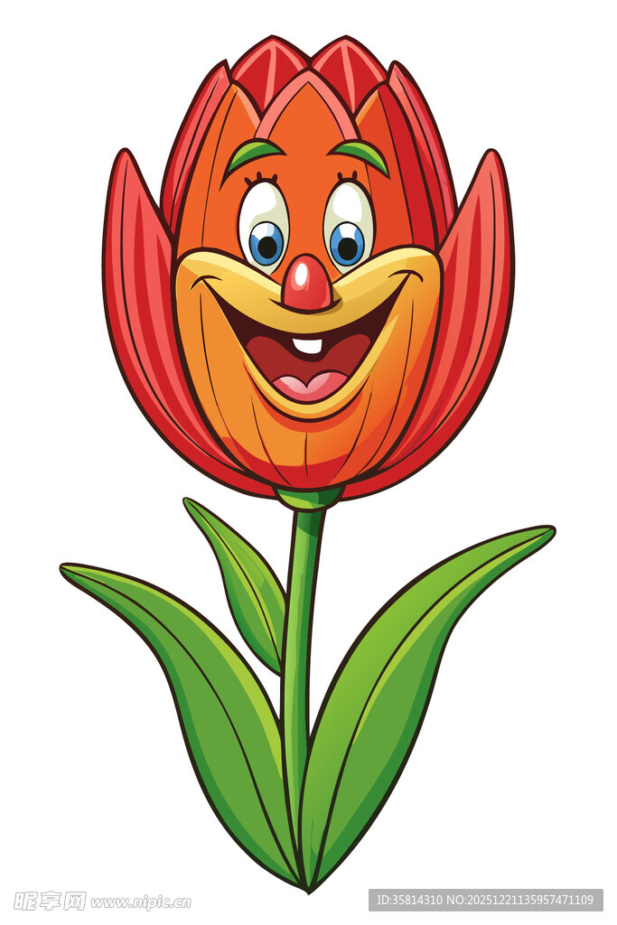 微笑的卡通郁金香花朵