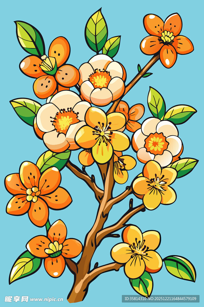 枝头绽放的多彩花卉