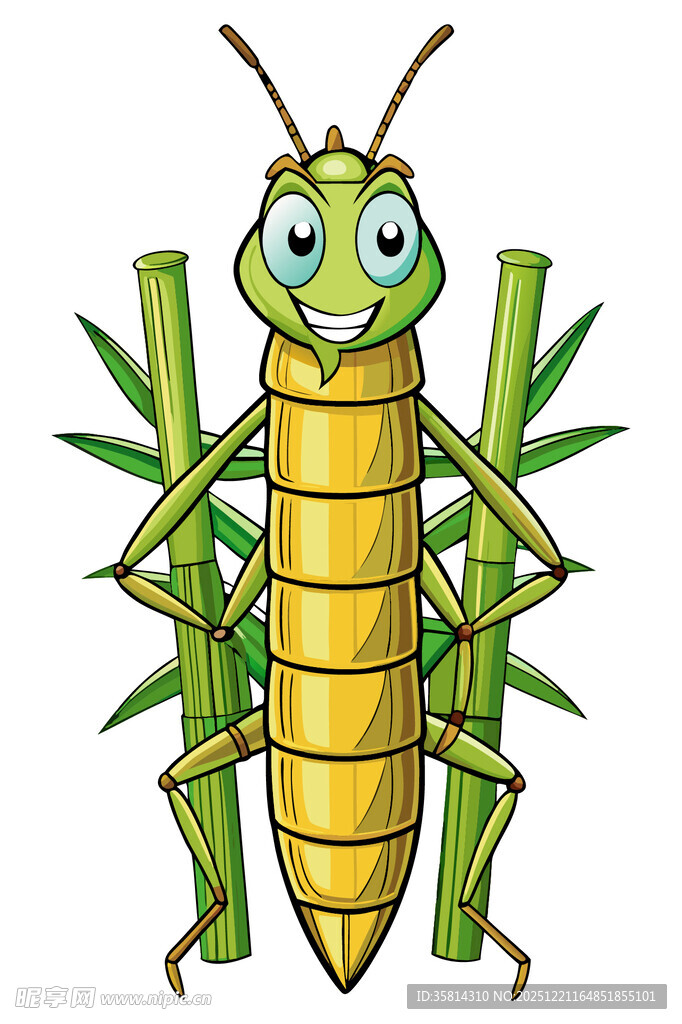 可爱卡通蚂蚱与竹子