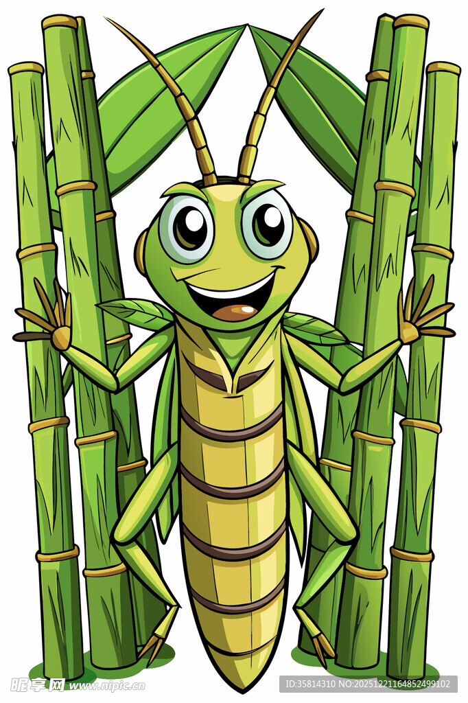 可爱竹节虫在竹林中