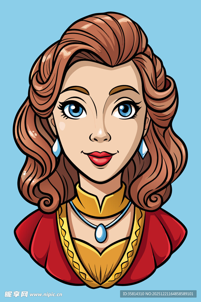 卷发红衣女性头像