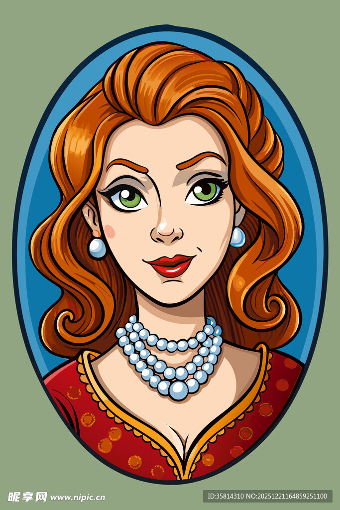 复古卷发珍珠项链优雅女士