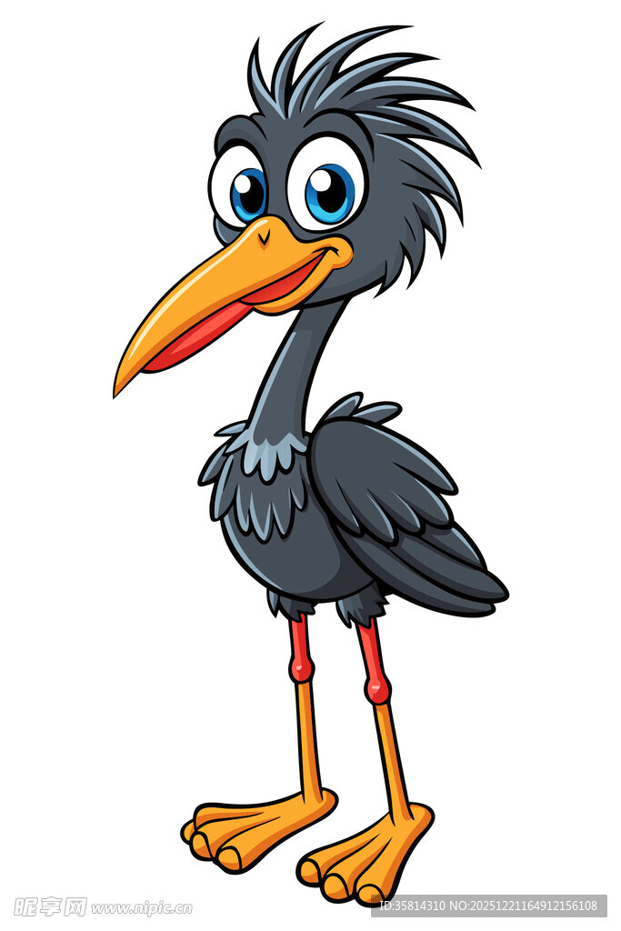 卡通形象的长腿黑鸟