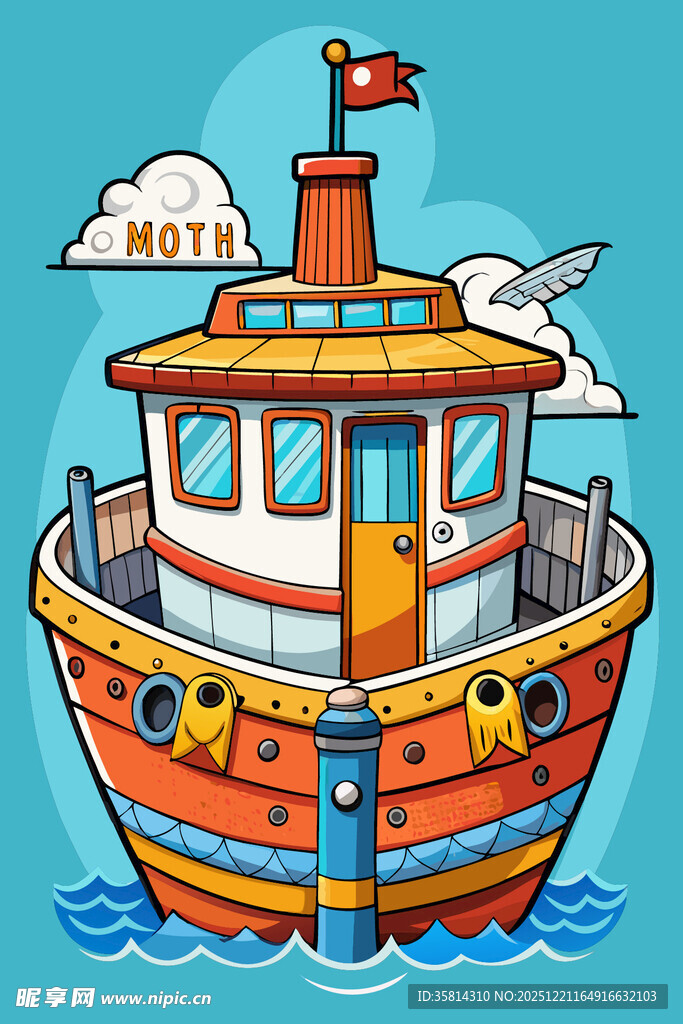 卡通风格的多彩小轮船