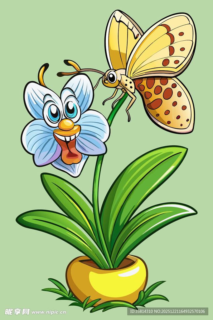 蝴蝶与花朵的可爱插画