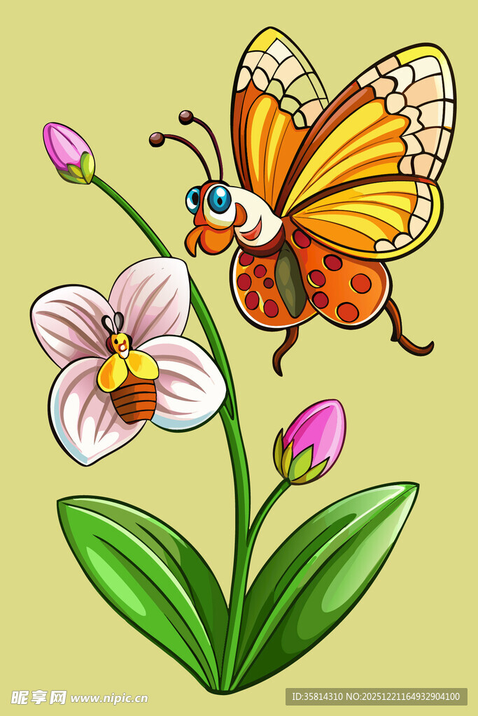 蝴蝶停驻兰花上的美景