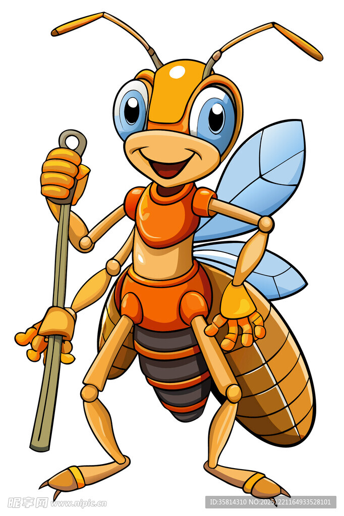 卡通蚂蚁持杖形象