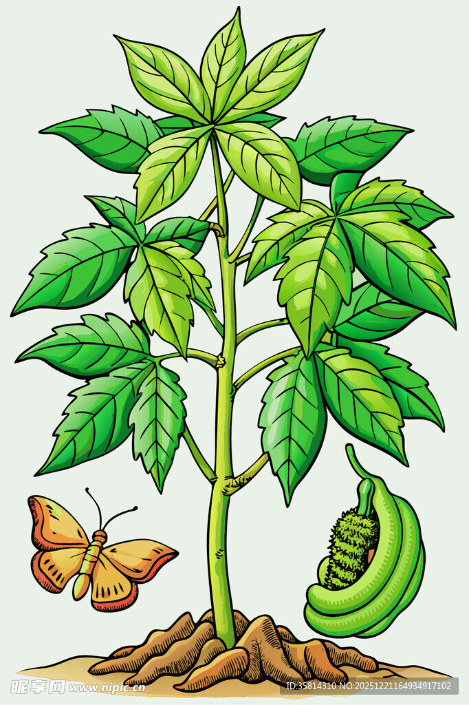 植物生长与蝴蝶相伴画面