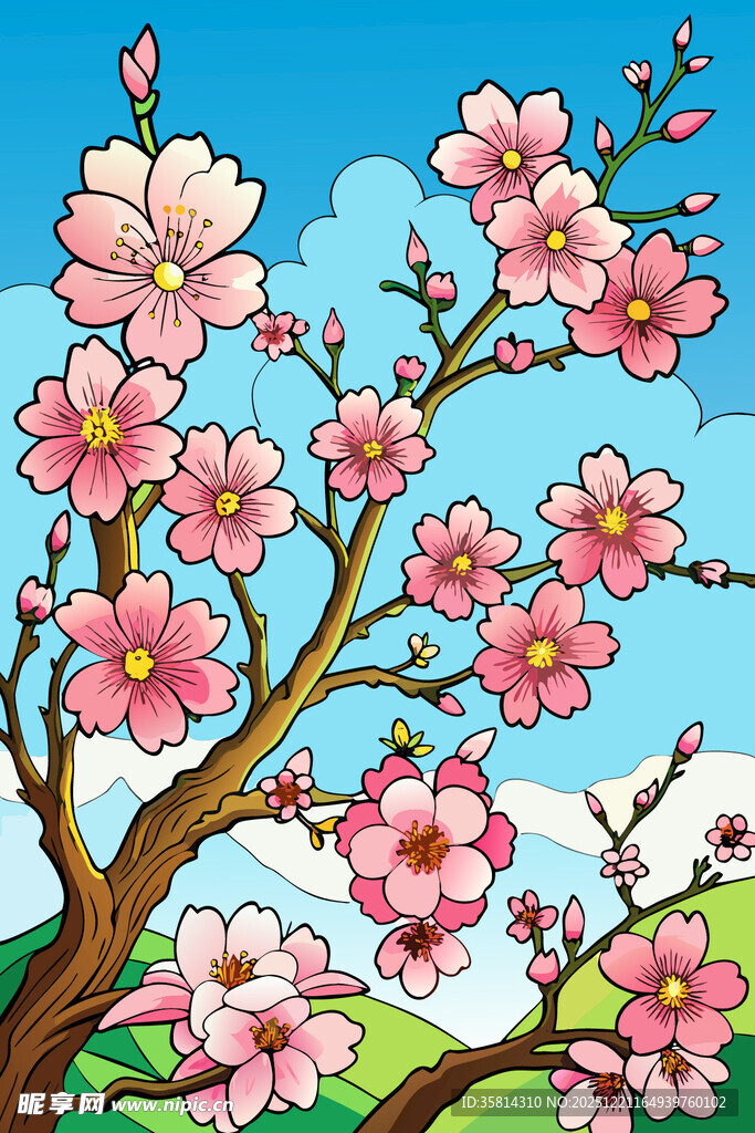 春日盛开的烂漫粉色桃花