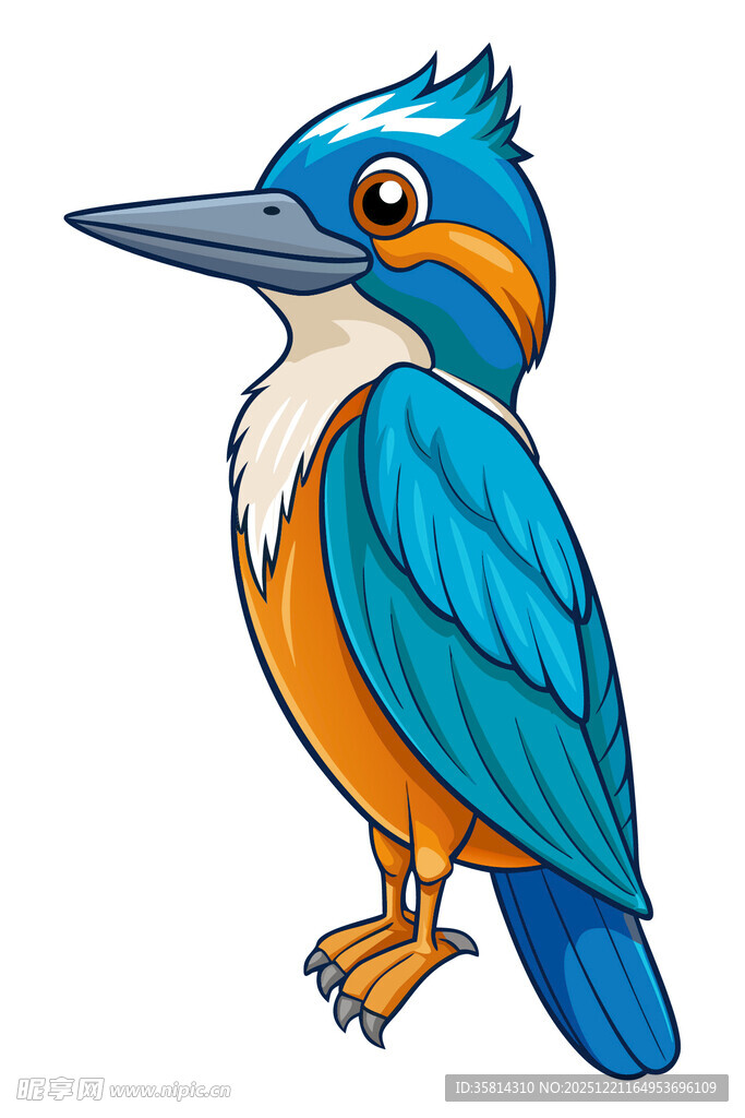 可爱蓝橙色卡通翠鸟