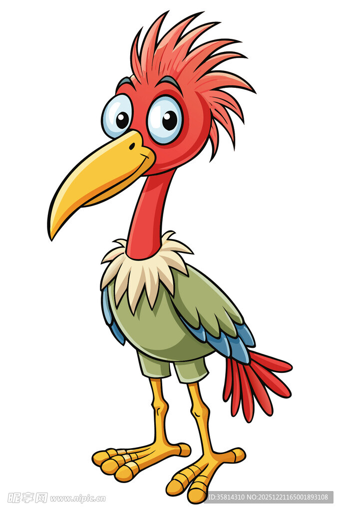 卡通红羽长喙鸟形象