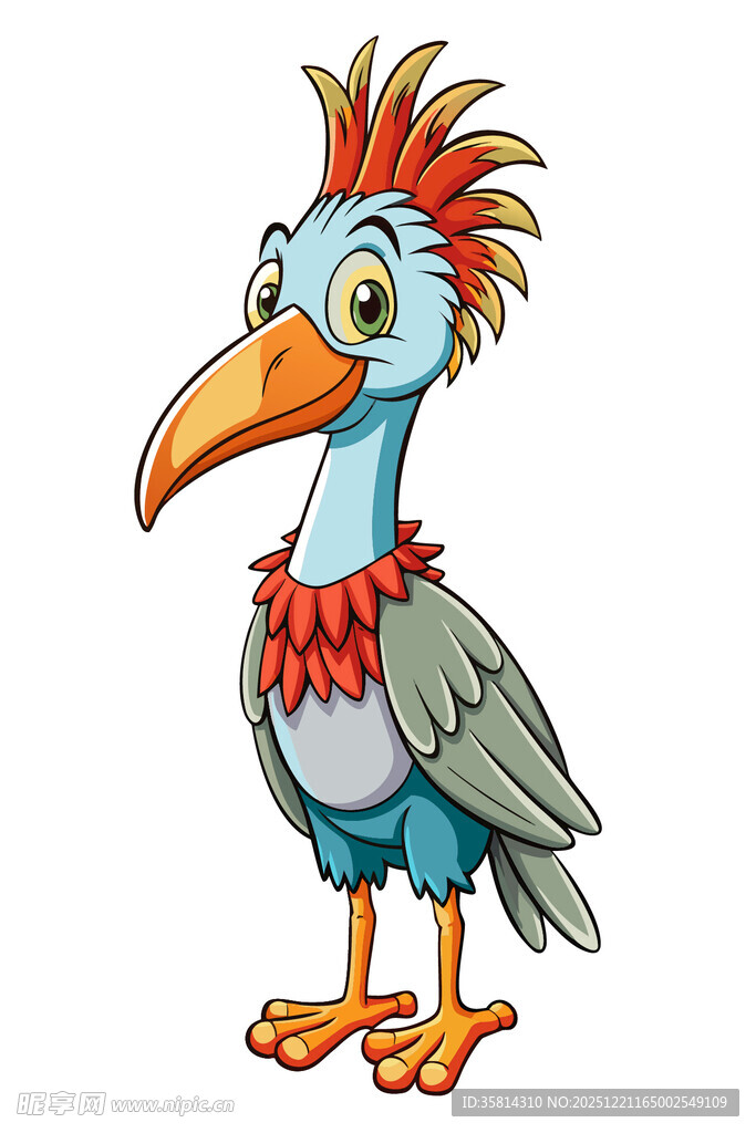 卡通形象的多彩奇异鸟类