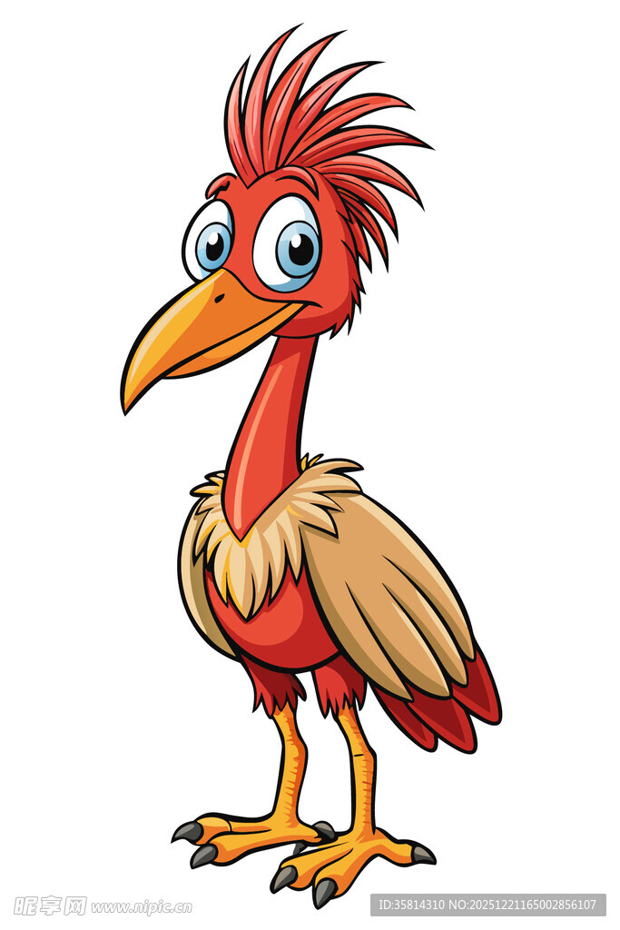 卡通红羽鸟