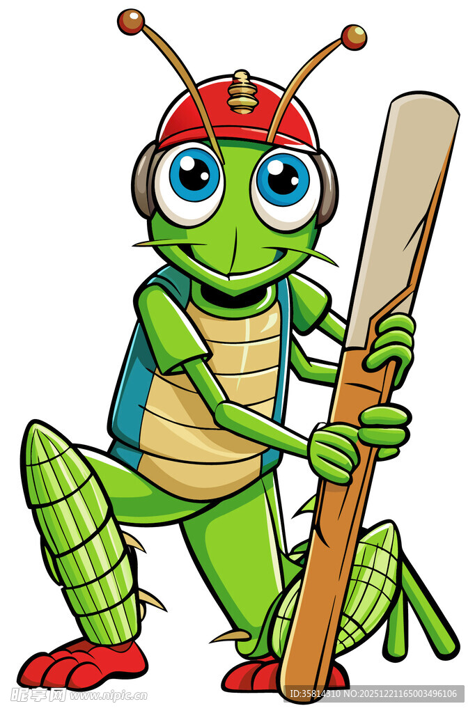 卡通青蛙持木棍准备行动