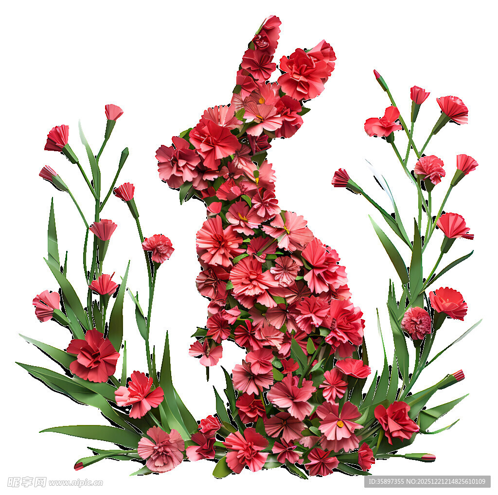 花卉拼成的兔子造型图案