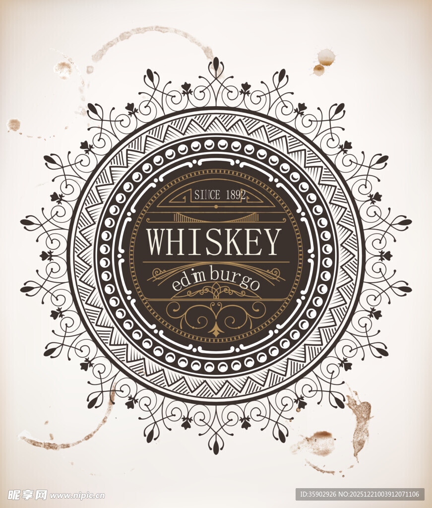 复古威士忌酒标设计图案