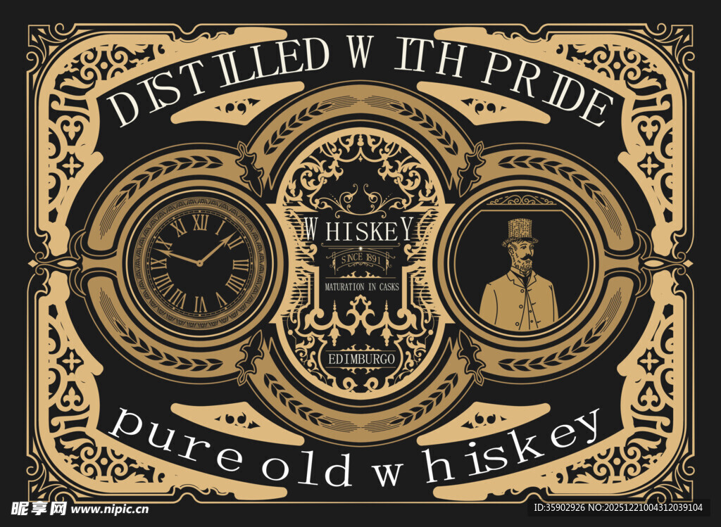 复古蒸馏威士忌酒标设计