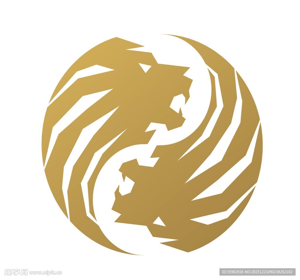 双狮环绕金色精美标志