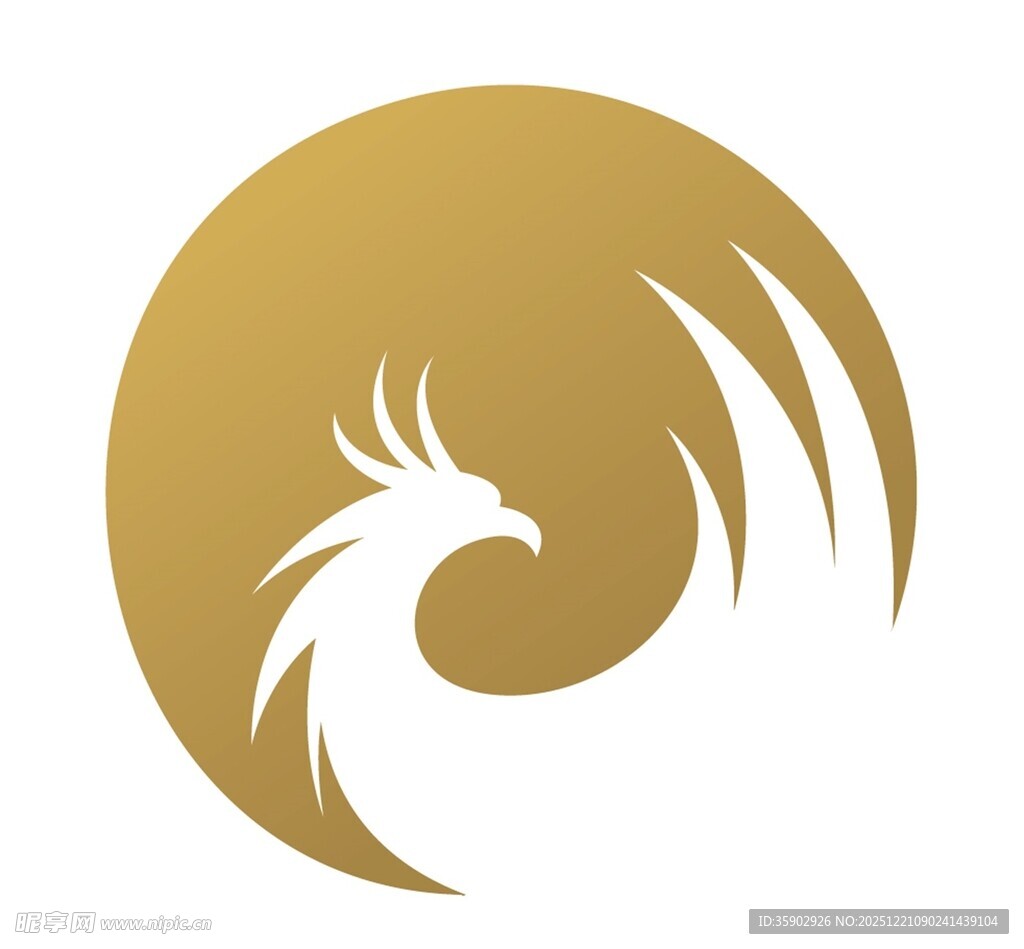 金色凤凰圆形标志设计