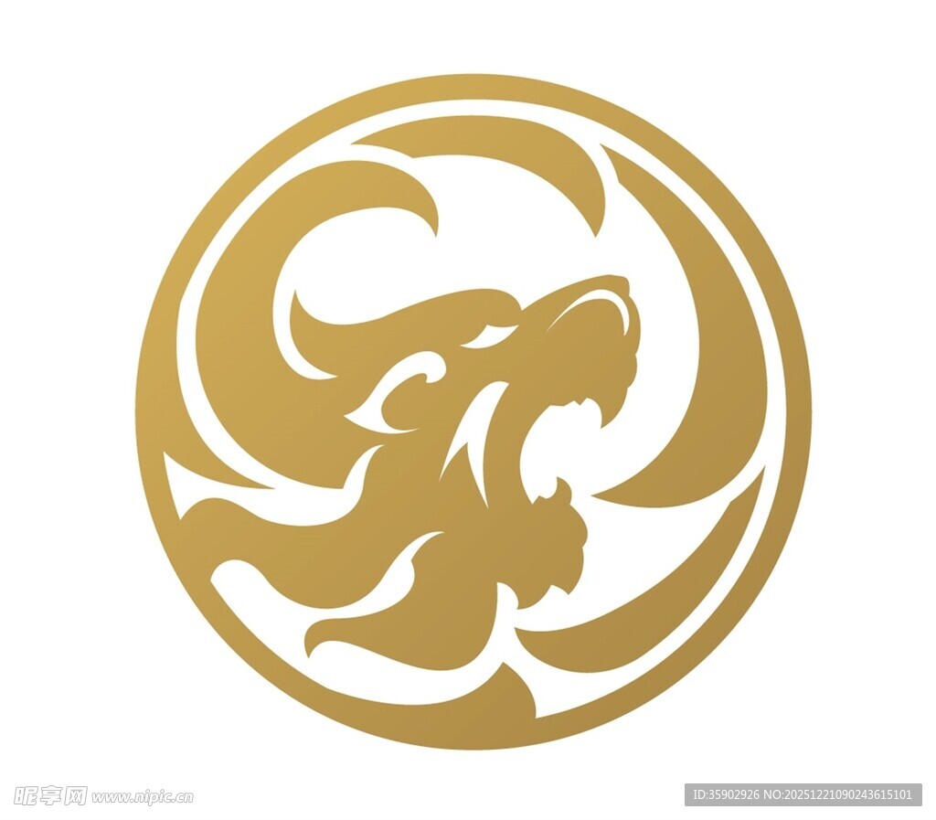 金色咆哮龙形标志图案