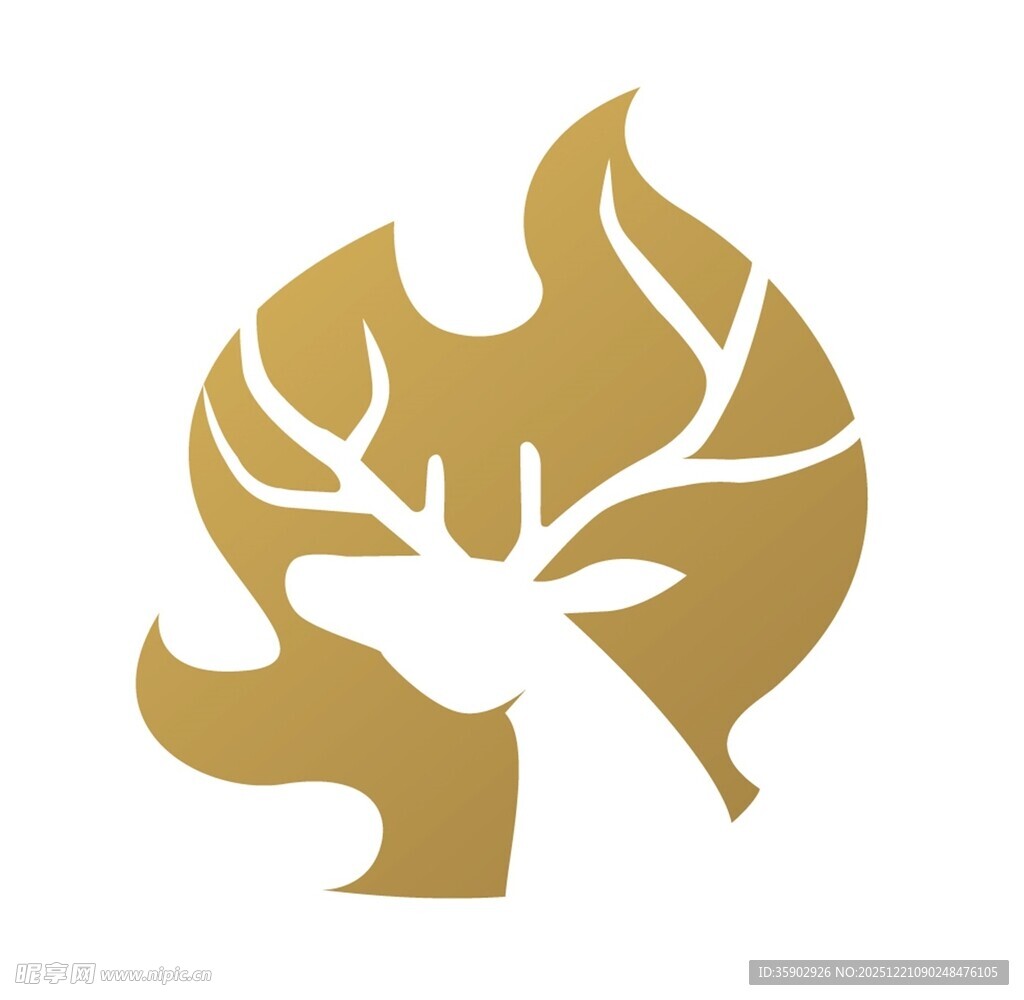 金色火焰鹿头标志设计