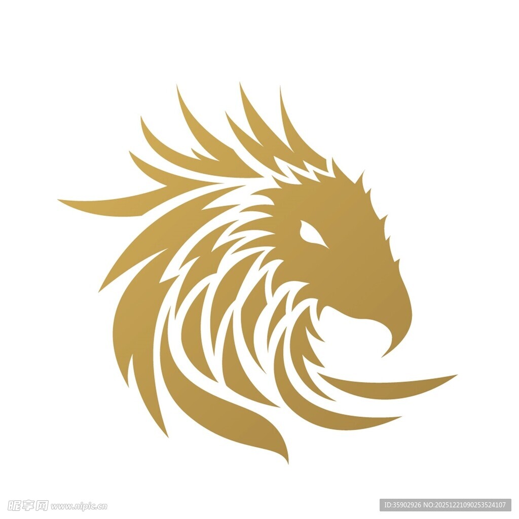 金色抽象龙首标志设计