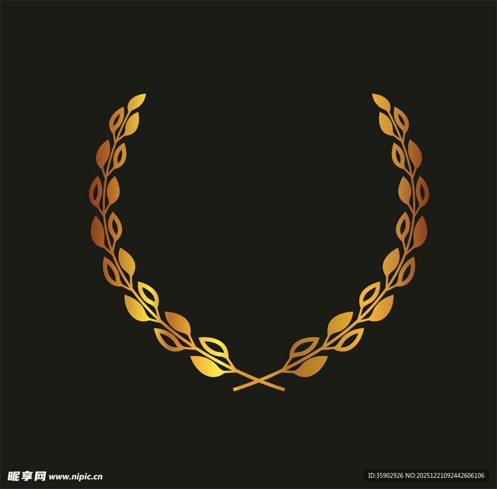 金色橄榄枝花环装饰图案