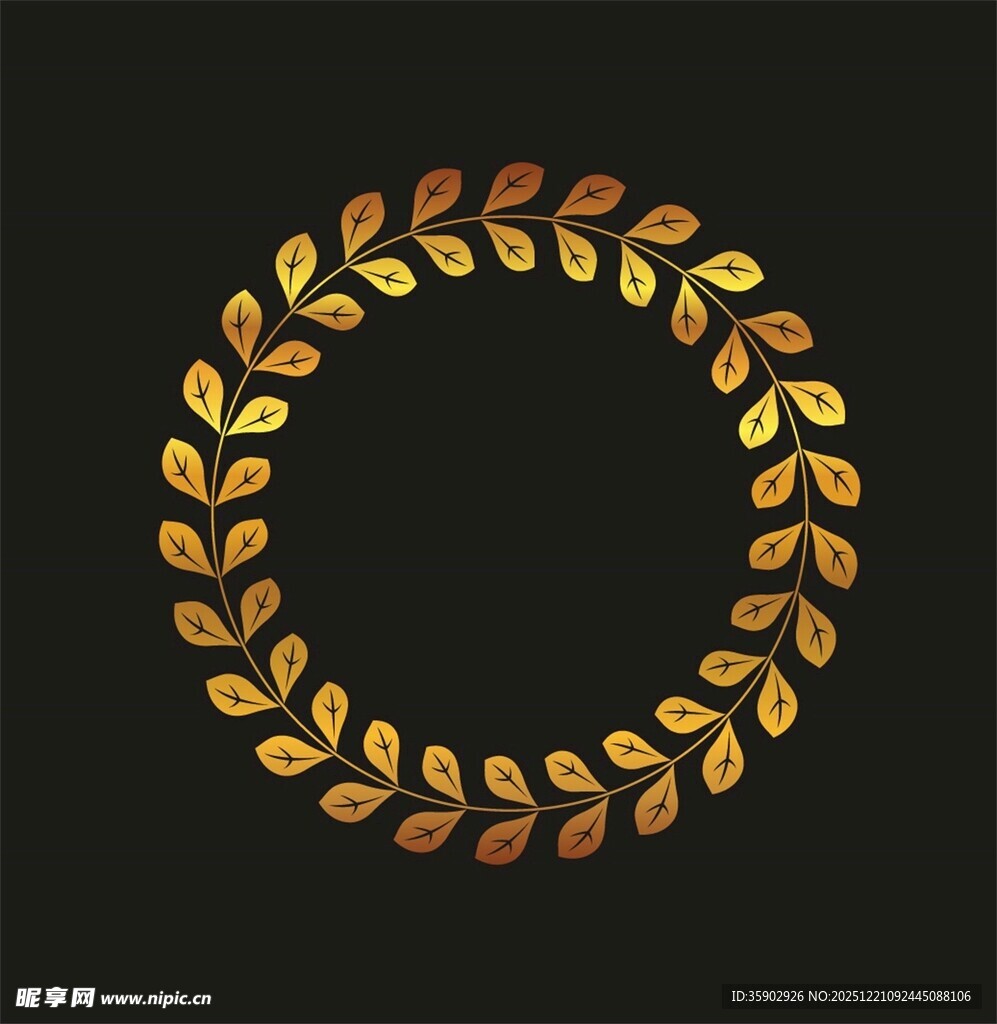 金色树叶花环装饰图案