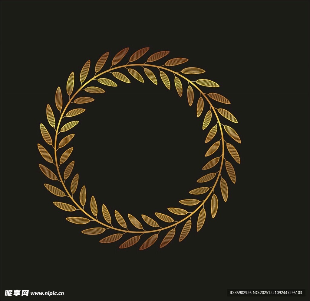 金色月桂叶环形装饰图案