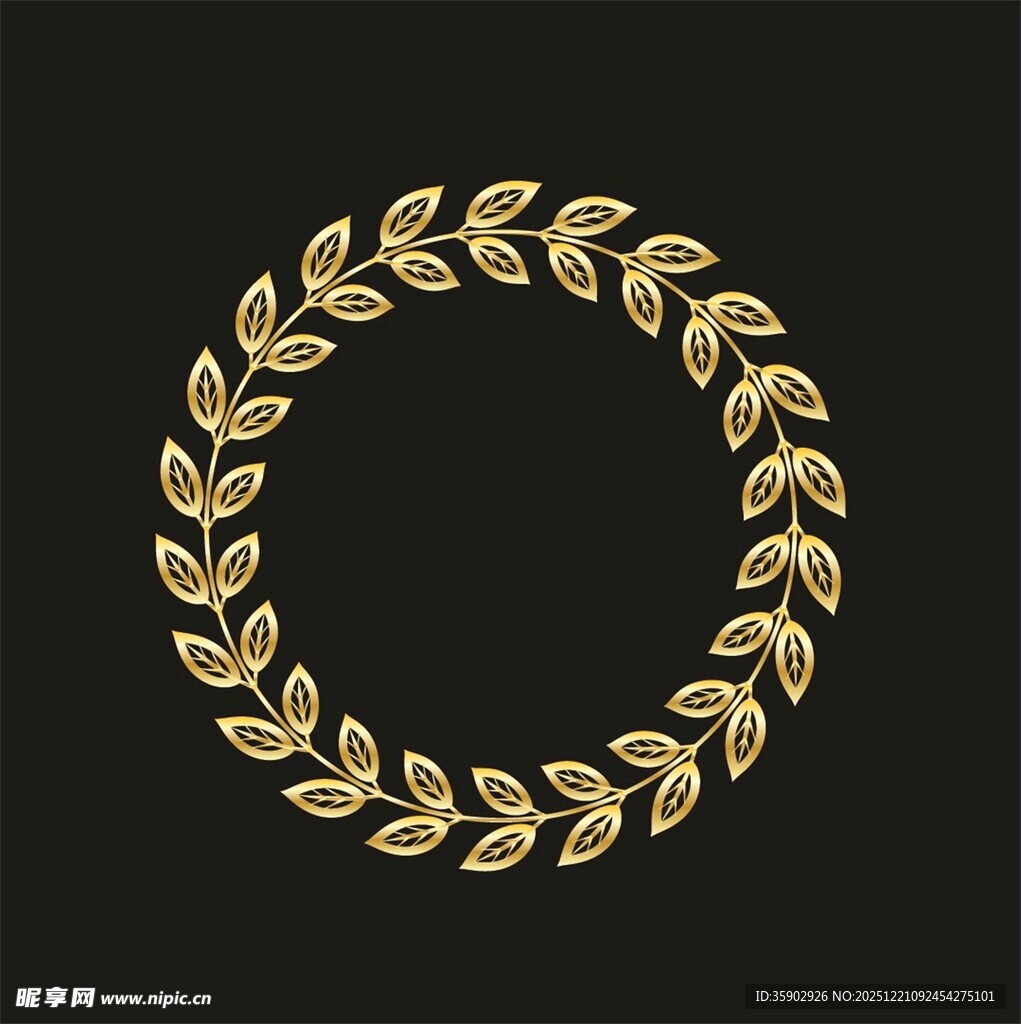 金色月桂叶环形装饰图案