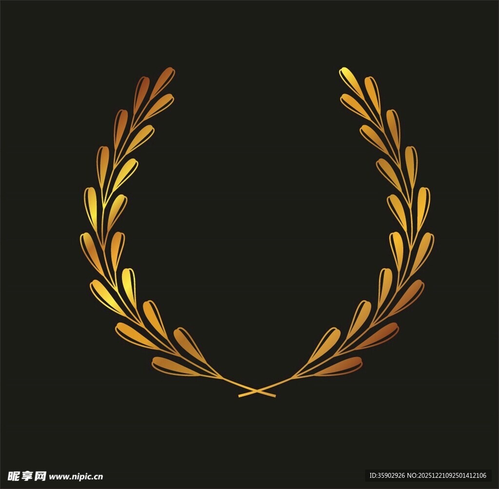 金色月桂叶花环装饰图案