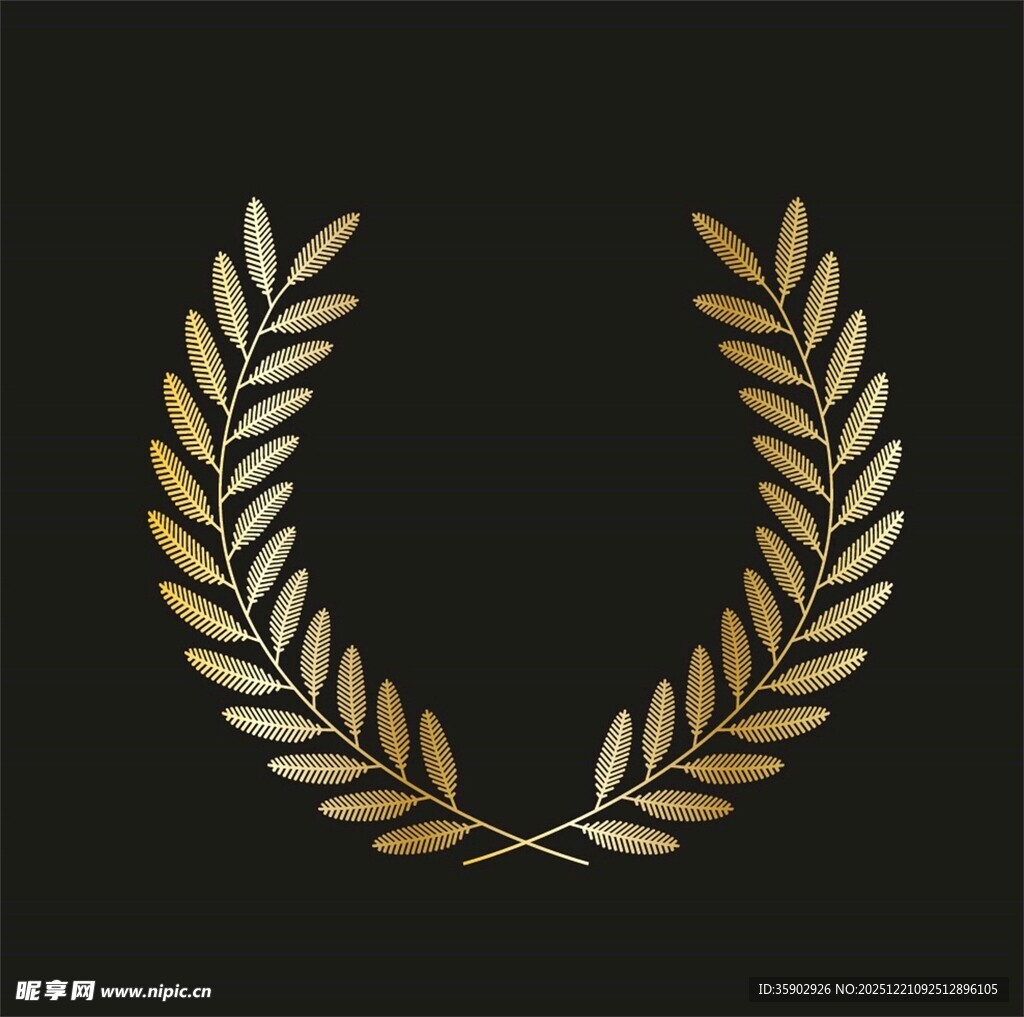 金色月桂叶花环图案