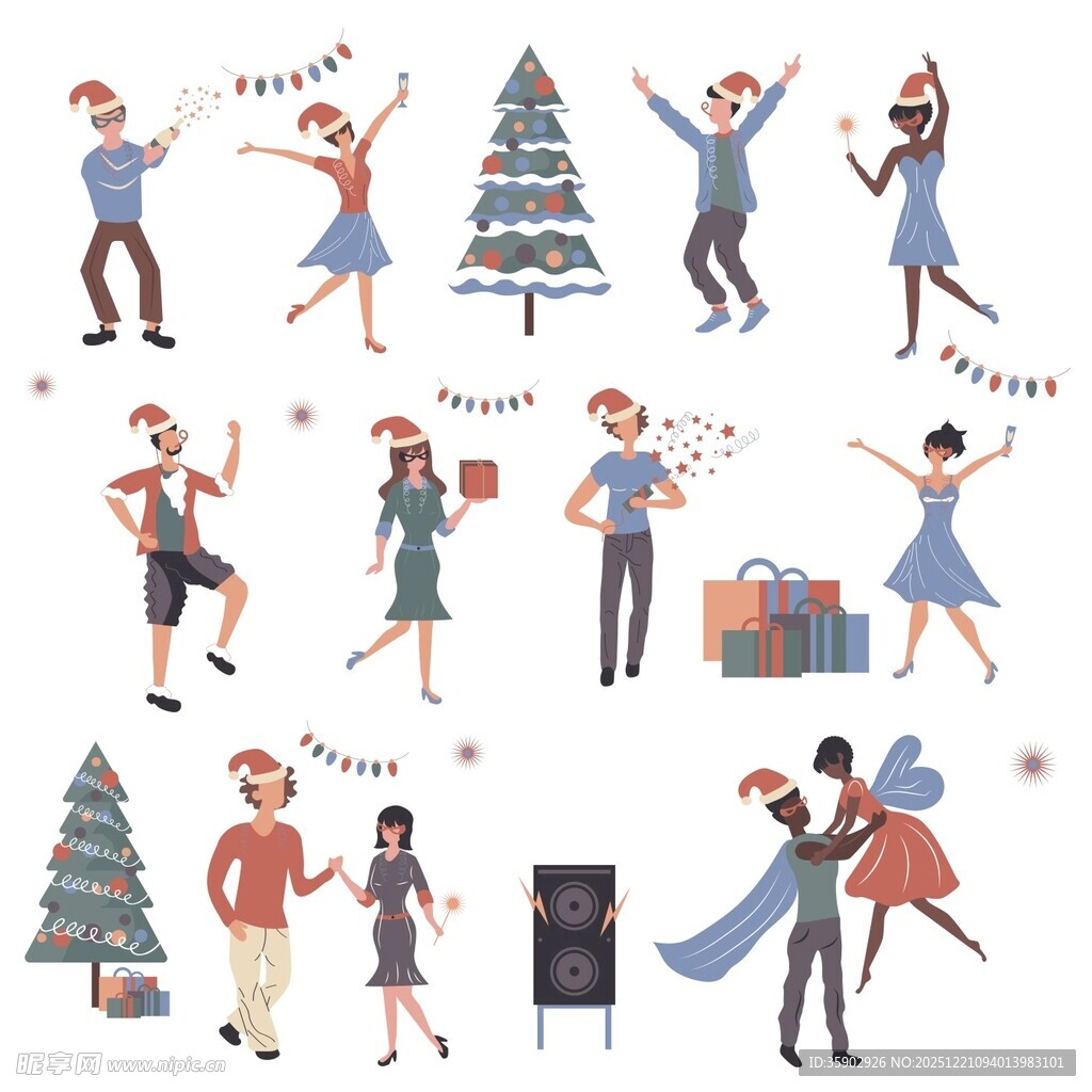 欢乐圣诞人物与装饰元素